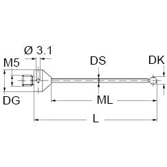 M5 рубиновый шарик Ø0.5 мм, стержень из карбида вольфрама, L 22 мм, ML 13 мм, удлинённая резьба, для систем ZEISS A-5555-1157
